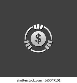 Gambling coin icon in metallic grey color style. Leisure activity jackpot