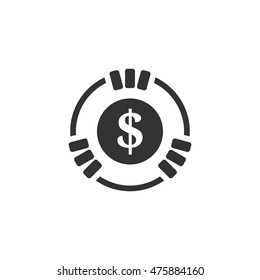 Gambling coin icon in single color. Leisure activity bet chance roulette jackpot