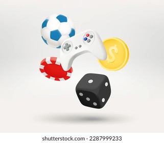 Gambling concept with different game elements. 3d vector illustration