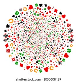 Gambling cycle stream. Object centrifugal explosion done from scatter gambling symbols. Vector illustration style is flat iconic symbols.