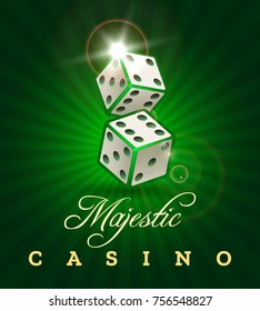 Gambling dice casino poster on green background vector illustration