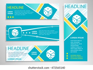 Gambling dice icon on vertical and horizontal banner. Modern abstract flyer, banner design template.