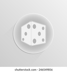 Gambling dice on a white button with shadow  icon 