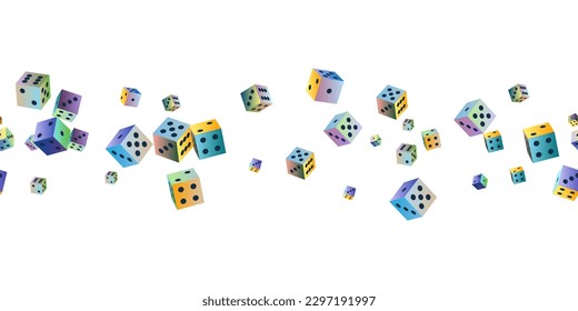 Gambling dice. Seamless pattern of polyhedral game cubes in gradient color with black dots on white. To play in casino, roll dice from one to six points with random numbers. Good luck concept. Vector