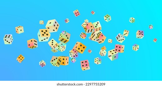 Gambling dice. Seamless pattern of polyhedral game cubes in gradient color with black dots on blue. To play in casino, roll dice from one to six points with random numbers. Good luck concept. Vector