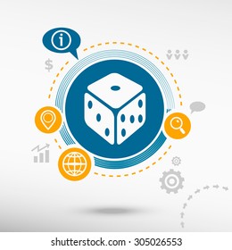 Gambling dice vector icon and creative design elements. Flat design concept