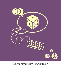 Gambling dice vector icon  and keyboard design elements. Line icons for application development, web page coding and programming, creative process