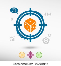 Gambling dice vector icon on target icons background. Flat illustration