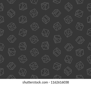 Gambling Dices Seamless Pattern on Dark Background. Vector