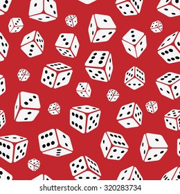 Gambling Dices Seamless Pattern On Red Background.