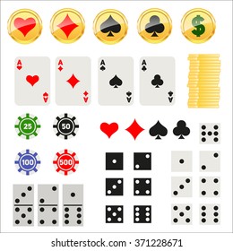 Gambling elements set. Cards. Dices. Diamonds, spades, hearts, clubs. Use for print products, page and web decor or other design
