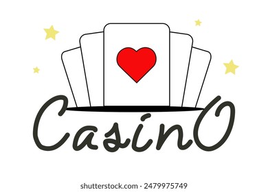 Gambling and entertainment in casino establishments. Vector set of games for winning money. Casino slot machine with jackpot and seven number, playing cards, lucky horseshoe and dice