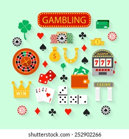 Gambling flat icons set. Casino concept collection.