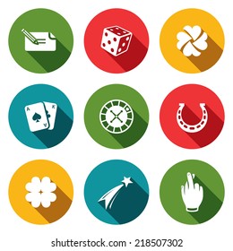 Gambling and fortune flat icon collection