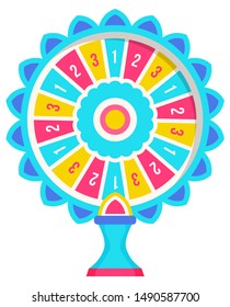 Gambling, fortune wheel and casino, roulette isolated round objects vector. Score win and earning, profit or jackpot, risk and opportunity, circle rotation
