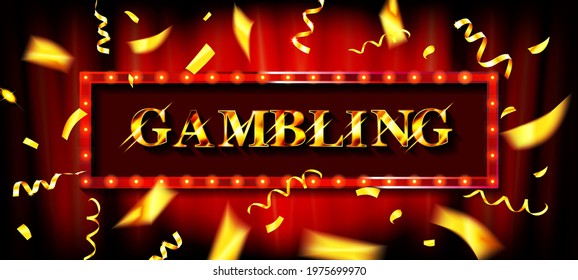 Gambling game. Cash game. Gold frame, Banner Vector illustration