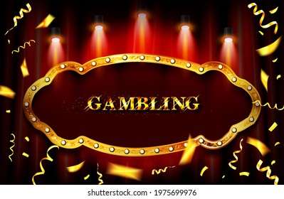 Gambling game. Cash game. Gold frame, Banner Vector illustration