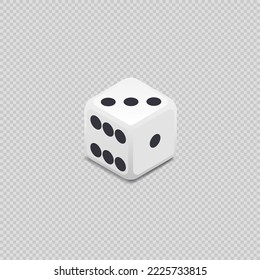 Gambling game dice. Realistic white play casino dice cube with black dots isolated on transparent background. Object to play in casino, dice from one to six dots. 3d isometric vector illustration - Powered by Shutterstock - Get 15% off with code: PIKWIZARD15