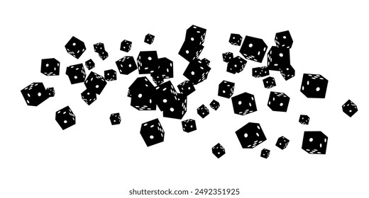 Gambling game dice. Seamless pattern of rpolyhedral game cubes white black color. To play in casino, roll dice from one to six points with random numbers. Good luck concept. Vector illustration