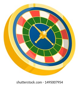 Gambling game elements vector, isolated roulette with segments and pointers flat style. Casino machine wheel with colored sectors showing win or lose