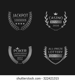 Gambling games award symbols. Silver laurel wreath, casino jackpot lottery poker 