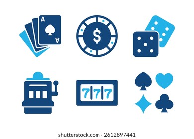 Gambling glyph solid icons isolated on white background