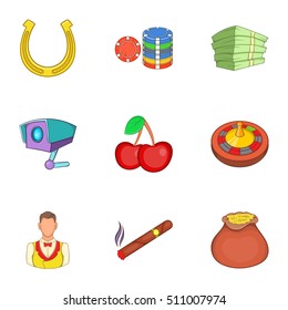 Gambling house icons set. Cartoon illustration of 9 gambling house vector icons for web