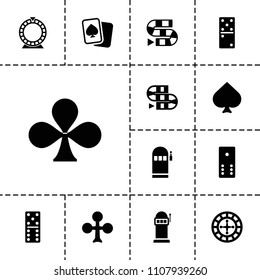 Gambling icon. collection of 13 gambling filled icons such as spades, clubs, domino, dice game, roulette, slot machine. editable gambling icons for web and mobile.