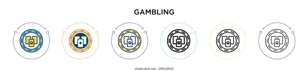 Gambling icon in filled, thin line, outline and stroke style. Vector illustration of two colored and black gambling vector icons designs can be used for mobile, ui, web