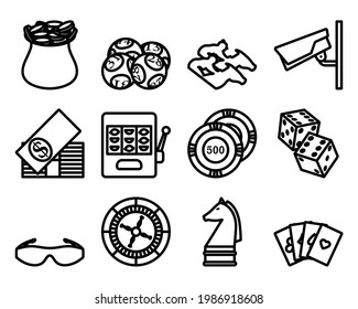 Gambling Icon Set. Editable Bold Outline Design. Vector Illustration.