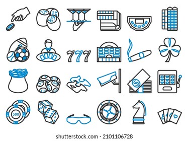 Juego de iconos de juego. Contorno de negrita editable con diseño de relleno de color. Ilustración vectorial.