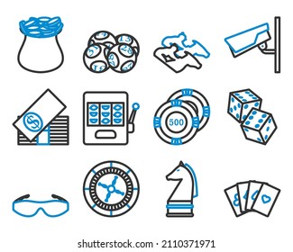 Juego de iconos de juego. Contorno de negrita editable con diseño de relleno de color. Ilustración vectorial.