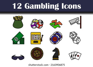 Gambling Icon Set. Editable Bold Outline With Color Fill Design. Vector Illustration.