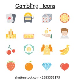 Gambling icon set  in flat color style