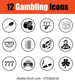Gambling icon set.  Thin circle design. Vector illustration.