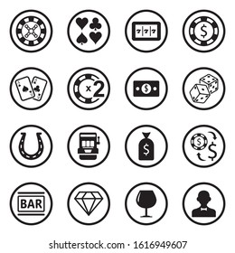 Gambling Icons. Black Flat Design In Circle. Vector Illustration.