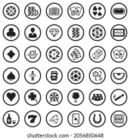 Gambling Icons. Black Flat Design In Circle. Vector Illustration.