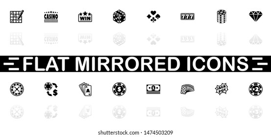 Gambling icons - Black symbol on white background. Simple illustration. Flat Vector Icon. Mirror Reflection Shadow. Can be used in logo, web, mobile and UI UX project.