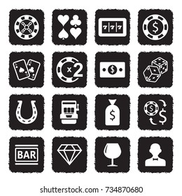 Gambling Icons. Grunge Black Flat Design. Vector Illustration. 