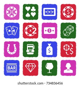 Gambling Icons. Grunge Color Flat Design. Vector Illustration. 