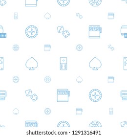 gambling icons pattern seamless white background. Included editable line dice, domino, casino chip, Roulette, Spades, Slot machine, lotto icons. gambling icons for web and mobile.