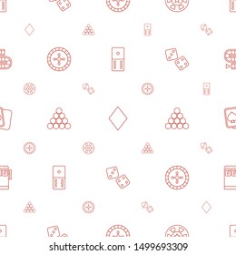 gambling icons pattern seamless white background. Included editable line domino, Diamonds, casino chip, Roulette, biliard triangle, dice icons. gambling icons for web and mobile.