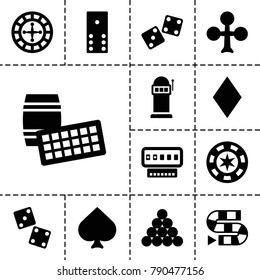 Gambling icons. set of 13 editable filled gambling icons such as spades, clubs, diamonds, domino, dice, dice game, biliard triangle, lotto, casino chip, roulette