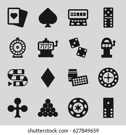 Gambling icons set. set of 16 gambling filled icons such as Spades, Clubs, Diamonds, Roulette, Slot machine, domino, dice, dice game, slot machine, biliard triangle, lotto
