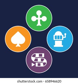 Gambling icons set. set of 4 gambling filled icons such as spades, clubs, slot machine