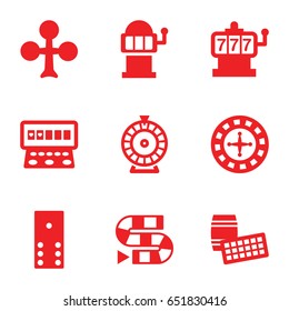 Gambling icons set. set of 9 gambling filled icons such as clubs, roulette, slot machine, domino, dice game