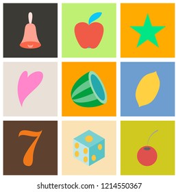 Gambling icons set. Card and casino, poker game, dice and ace. Vector illustration