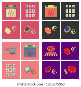 Gambling icons set. Card and casino, poker game, dice and ace. Vector illustration