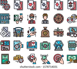 Gambling icons set. Card and casino, poker game, dice and ace. Vector illustration