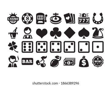 Juego de iconos de juego, casino y tarjeta, juego de póquer. ilustración vectorial